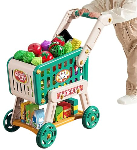 Zuasdvnk Chariot à Courses pour , pour Cuisine, Jouet avec Chariot | Jeu de Fiction éducatif Faux Aliments pour , Cadeau d'anniversaire d'apprentissage Familial