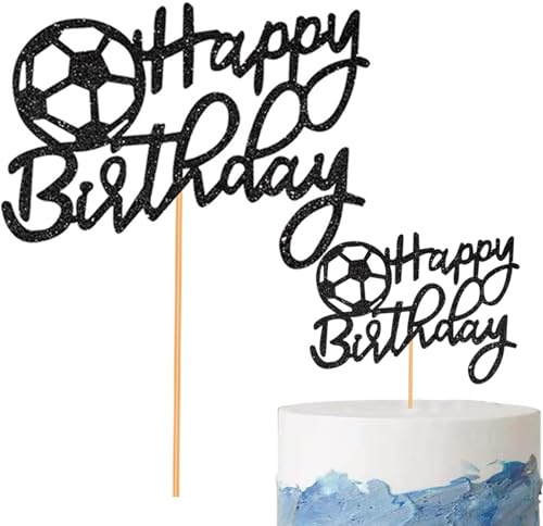 Gleemix Tortendeko Fussball Cake Topper, Tortendeko Geburtstag Junge,Doppelseitige Glitzer Fussball Kuchen Deko, Fußball Deko Geburtstag Kinder