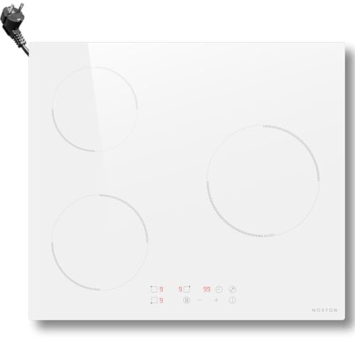 NOXTON Placa de Inducción Blanca 3 Fuegos, 60 cm, con Enchufe