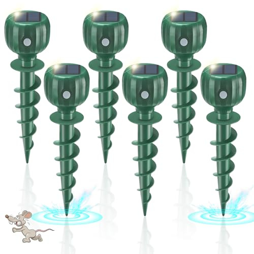 Mole Repellent Solar Powered, Waterproof Sonic Spikes Gopher Vole Groundhog Snake Chipmunk Mole Deterrent for Lawn & Garden 8 Pack