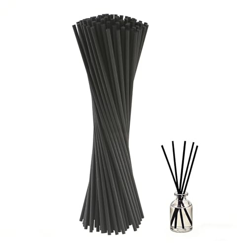 Admygo 100pcs Reed Diffuser Sticks, 7.8 Inch Rattan Wood Sticks, Diffuser Refills, Thick Room Diffuser Sticks for Essential Oil, Fibre Reeds for Diffusers, Replacements for Home, Office (Black)