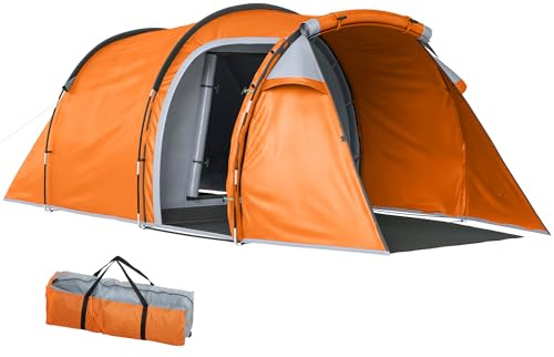 Outsunny Tunnelzelt für 2 Personen Vorraum 2000mm Wassersäule | Groß Campingzelt, Lampenhaken, Wasserdicht, Familienzelt, Gruppenzelt, für Camping Reise Trekking Garten