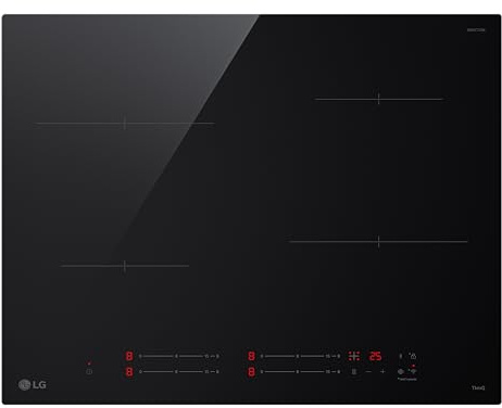 LG CI5Z2423BN Piano Cottura Induzione 60 cm, Potenza da 2.5 a 7.4kW, 4 Zone Totali, 15 Livelli di Potenza + Boost, Controlli Touch Slide Indipendenti, Wi-Fi, Vetro Ceramico, Nero