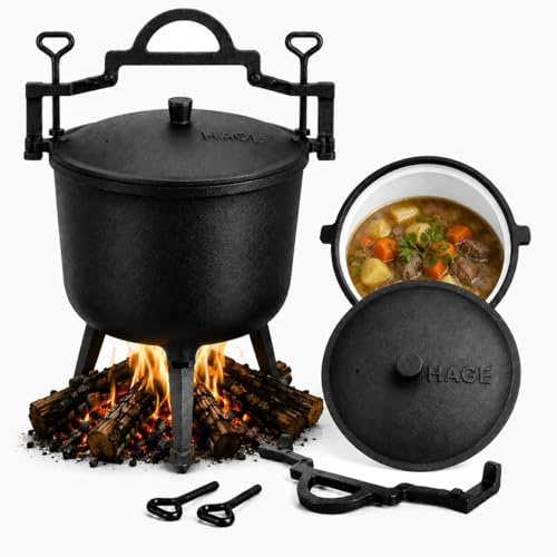 Marmite à goulasch en fonte émaillée 10 l avec couvercle et pieds – Marmite hollandaise pour feu de camp, barbecue, camping, chaudière hongroise en fer