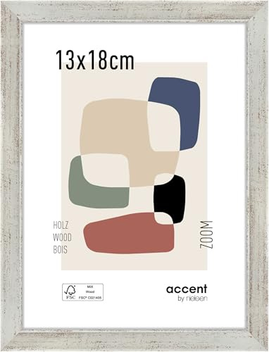 accent by nielsen Holz Bilderrahmen Zoom, 13 x 18 cm, Silber | Holz Fotorahmen im Hoch- & Querformat zum Auftstellen und Aufhängen Silber gebürstet Echtglas