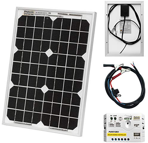 10W 12V Photonic Universe Solar Power kit with 5A Charge Controller and Battery Cables for a Motorhome, Caravan, Camper, Boat or Any 12V System (10 watt)
