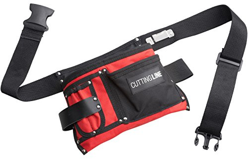 Cutting Line Werkzeug-Gürteltasche - 5 Taschen - Aus 600D Nylon - Pflegeleicht - Wasserabweisend / Werkzeugtasche mit Gürtel / Werkzeuggürtel / Gürteltasche mit Hammerhalter / Nylontasche / 4540390