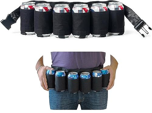 MUCHER Cintura Da Birra Confezione Da 6 Fondine Cintura Porta Birre Bevande Per Feste Campeggio Viaggi Arrampicata Escursionismo All'Aperto (Nero)