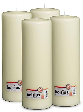 Bolsius Candele a colonna lisce – avorio – 4 pezzi – 30 x 7 cm – Candele decorative per la casa – lunghezza durata 175 ore – non profumate