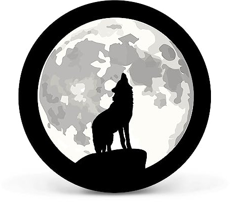 banjado Magnettafel Ø 47cm Schwarz - Magnetwand aus Metall - Magnetpinnwand als Memoboard - Pinnwand Magnettafel Küche, Büro, Kinderzimmer inkl. 4 Magnete & Montageset - Heulender Wolf SW