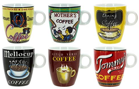 NOVASTYL - Lot 6 tasses à café old school 20cl porcelaine decors assortis - 2414079