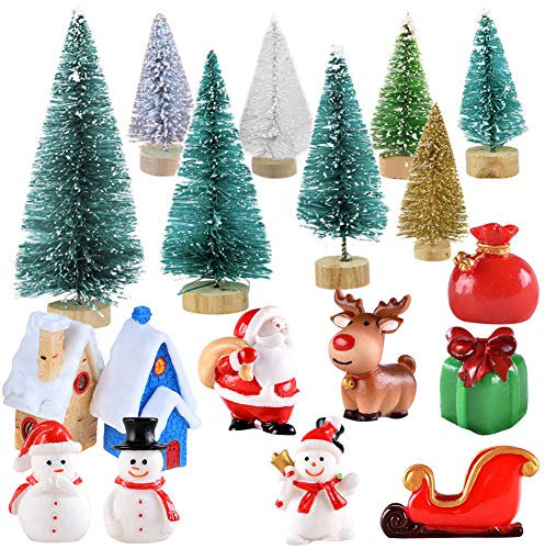 Christmas Miniature Ornament Kits Mini Xmas Style Figurines Santa Claus Christmas Tree Cute Cartoon Xmas Decor for Home Garden Party Decor Desktop Decoration Style C
