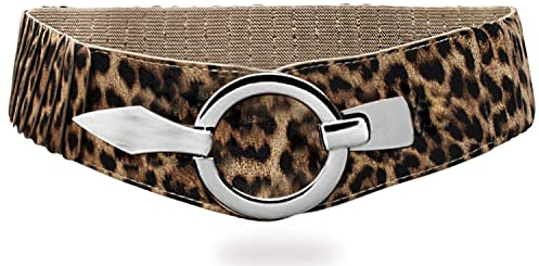 Gloop dammidjebälte elastiskt bälte 6 cm brett höftbälte silverring, leopard, Taillenweite 75cm-110cm