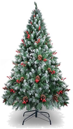AGM Árbol de Navidad Artificial, árbol de Navidad Verde Abeto, 450 Puntas, Agujas de Pino mezcladas | Bayas Rojas | Bisagras | Base de Metal, Material de PVC, decoración del hogar outique 150cm