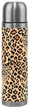 Linomo Thermosflasche Leopard Druck Edelstahl Wasserflasche,Isoliert Auslaufsicher, Doppelwandig Vakuumflasche für Sport Reise Camping Büro 500 ml
