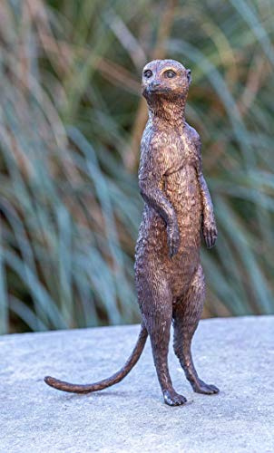 IDYL Bronze-Skulptur Erdmännchen |29x9x14 cm |Tier-Figur handgefertigt | Gartenskulptur - Wohnbereich-Dekoration | Hochwertiges Kunsthandwerk | Wetterfest