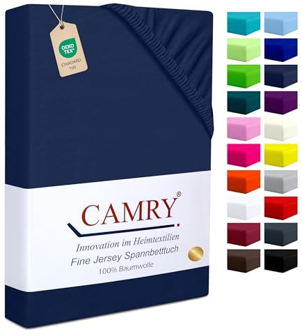 Camry Spannbettlaken Topper 180x200cm Navy Baumwolle Bettlaken Jersey Spannbetttuch Oeko-Tex 100