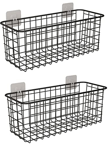 Cabilock 2Pcs Eisen Aufbewahrungskorb Metall Wandregal Hängekorb Drahtkorb Speicher Korb Allzweckkorb Dekokörbe für Küche Schlafzimmer Badezimmer Desktop Schwarz