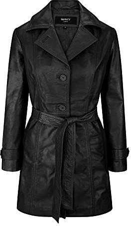 Veste rétro de Style Blazer mi-Long en Cuir véritable pour Femme