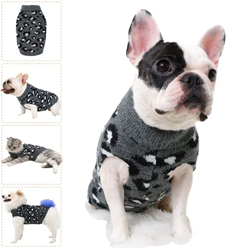 Hund Pullover Klein Hunde Pullis Sweater für Katzen Chihuahua Kleidung Bulldogge Hundepullover Keleine Mittel Grosse Katze Welpen Hundepulli Leopard Grau XL