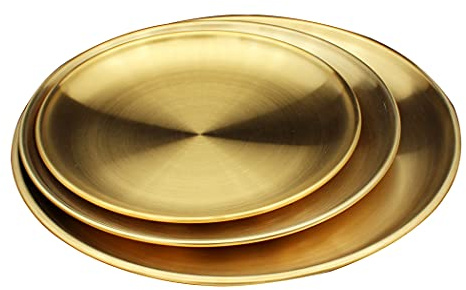Abcsea 3 Stücke Rostfreier Stahl Teller Set, Geschirrservice, Speiseteller, Essteller Set - Golden