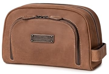DRAKENSBERG Kulturbeutel Herren Leder 'Ben' - Klassische Reise-Kulturtasche mit vielen Fächern, Vintage, handgemacht, 5L - Havanna-Braun, DR00310