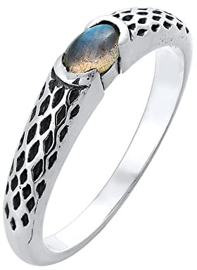 Kuzzoi Herrenring mit Labradorit Stein, Moderner Ring in 925 Sterling Silber, eleganter Silberring mit teils oxidierter Ringschiene, Bandring für Männer, Ringgröße 60, 0609191521_60