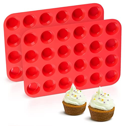 CAKETIME Silicone Mini Muffin Pan, 24 Cups Mini Cupcake Pans Silicone Muffin Tin for Baking Nonstick 2 Pack