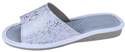 APREGGIO Chaussons Femme Cuir – Mules Douillettes en Peluche – Semelle Solide Taille 36-41 EU