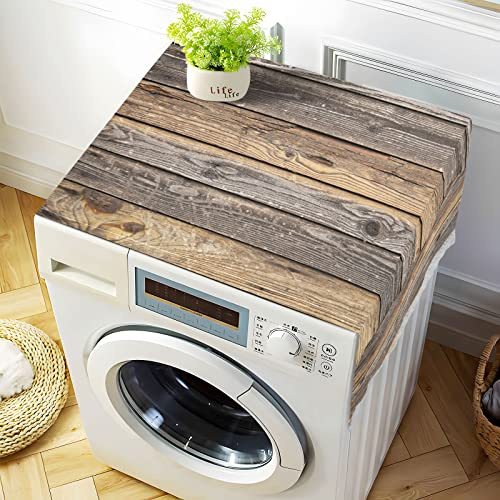Waschmaschinen-Abdeckung aus Holz im Vintage-Stil, 130 x 55 cm, rutschfeste Waschmaschinen-Abdeckung für Frontlader, wasserdicht, für Kühlschrank, Kühlschrank, staubdichte Abdeckung mit 4