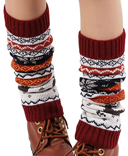 FGFD&OU Stülpen Damen Beinstulpen Gestrickt Verdicken Legwarmers Winter Strickstulpen Warme Knöchelwärmer kinderstulpen Beinwärmer für Frauen und Mädchen Böhmen (Weinrot)