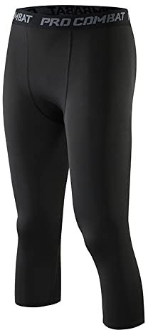 Smatstyle Legging Homme 3/4 Pantalons de Compression pour Hommes Sport Legging Base Layer Fitness à Leggings de Collant (as4, Alpha, m, Regular, Regular, Noir Pur)
