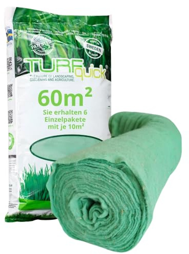 Rasenvlies | 6 mal 10m²-Pakete | 0,8m x 12,5m pro Paket | abbaubare Rasenmatte für Zierrasen mit integriertem Samen und Dünger