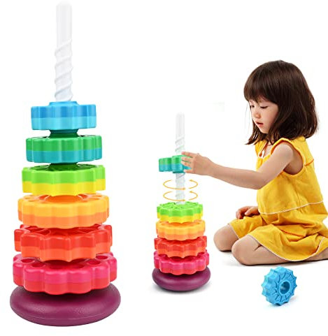 Bekecidi Jouets Empilables pour Enfants, Jouet Rotatif Arc-en-Ciel pour Jeunes Enfants Tourne Disque Bicolore pour Enfants Cultiver la Capacité Pratique, Reconnaissance des Couleurs
