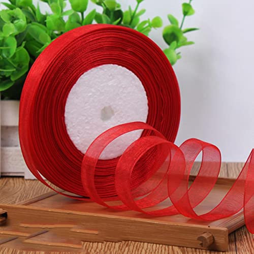 12 mm Chiffon-Organza-Seidenband, transparentes Band für Hochzeit, Geschenkverpackung, Party, Dekoration, Gurtband, DIY Handwerk (22 Meter), Rot, Organza, 12 mm
