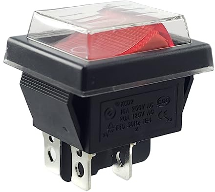 Vippströmbrytare röd på/av med vattentätt lock, enhetsomkopplare DPDT, 4-polig 250 V 16 A vippströmbrytare upplyst