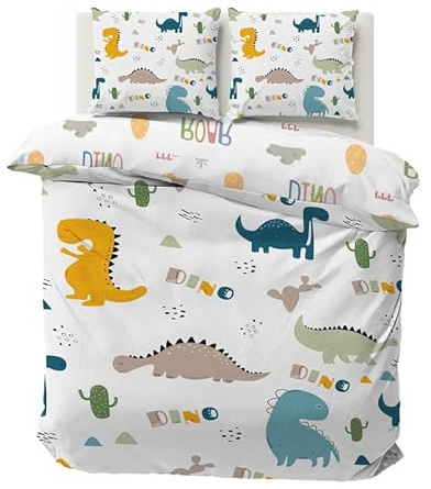 Boceoey Housse de Couette 220x240 Dinosaure Parure de Lit Adulte Réversible avec Fermeture Éclair - Housse Couette 2 Personnes Imprimée en Microfibre et 2 Taie d'oreiller 65x65 cm