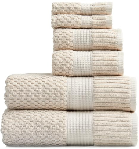 NY Loft 6-Piece Cotton Towel Set - Super Soft & Absorbent, Quick-Dry, Sand Color, OEKO-TEX Certified, Machine Washable