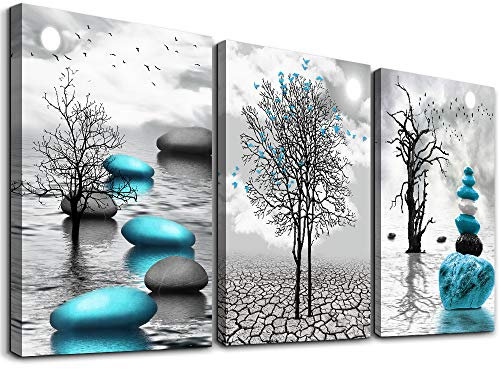 MHARTK66 Bilder Schwarz Weiß, Turquoise Großer Baum See Großer Baum See Landschaft Natur Wandbilder Wohnzimmer, Modern Kunstdruck Dekorationen Badezimmer Schlafzimmer Küche Esszimmer und Büro
