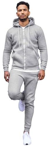 989Zé ENZO Mens Full Tracksuit Set Long Sleeve Zip Up Hoodie Jacket Sweatshirt and Casual Fleece Sweatpants Joggers HD577 + JG579 TRACKSUIT GREY S