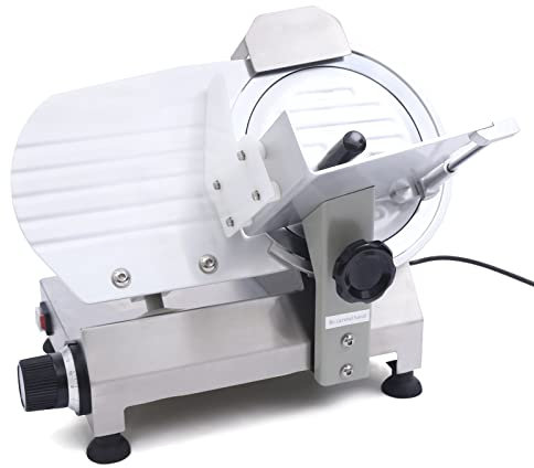 Commercial, Semi Automatic, for Household Use, Deli Food Slicer Machine, Multifunctional as Stainless Steel for Meat, Cheese, Bread, Silver