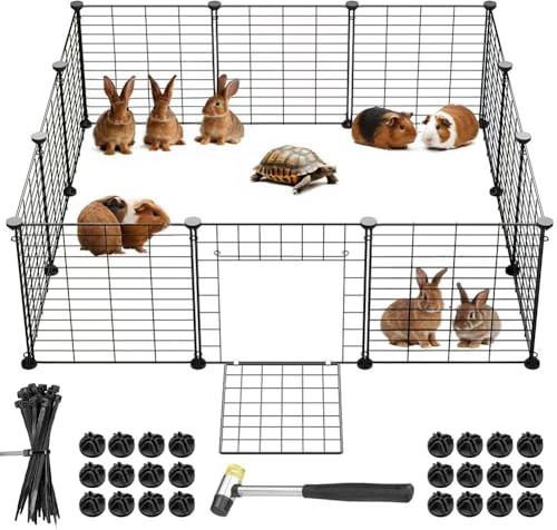 BAKAJI Recinto con Porta per Animali di Piccola Taglia Personalizzabile in Metallo, Recinzione Componibile Porcellini d'India, Criceti, Conigli, Cincillà, Interni ed Esterni (110 x 75 x 39 cm)