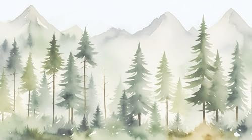 UNIK Nordic Vliestapete, BxH 250x280 cm, Tannenwald im Nebel, Tapete Aquarell Design, Fototapete Baby- und Kinderzimmer, XXL Kindertapete in hellen Farben, Wandtapete Natur Wald-Motiv, Made in Germany