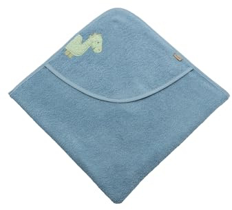 Sterntaler Kapuzenbadetuch 80x80 cm Dino Rexi - Badetuch mit Applikation auf der Kapuze - Babybadetuch aus saugfähiger Baumwolle, blau