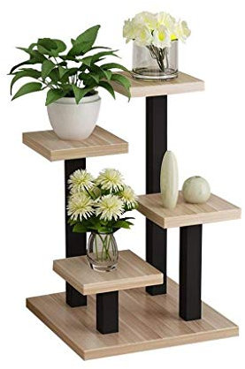 LaYiQimn Pflanzenregal Blumentopfständer mit 3 Ebenen Balkon Massivholz Bodenstehender Pflanzenständer Garten Einfaches Blumendisplayregal