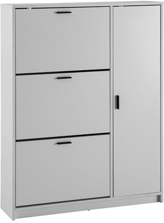 FineBuy Schuhschrank 90x24x120 cm Weiß, Schuhkipper Geschlossen | Schuhkommode mit Ablagefläche für Deko und Schlüssel, Flurkommode mit Rückwand, schützt die Wand