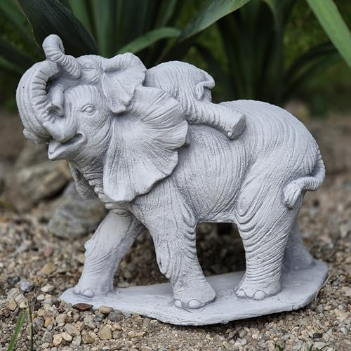 FABRIQ Elefant mit Baby 24 cm – Handbemalte Steinguss Figur – Frostsicher – Garten & Haus Dekoration