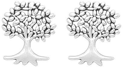 Pendientes de tuerca de plata de ley oxidada, retro, árbol de la vida, árbol genealógico, S, Plata de ley, Sin piedra preciosa