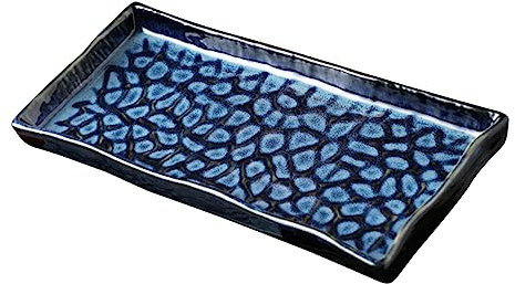 OFFSCH Embossed Ceramic Sushi Plate 9.5-inch Rectangular Serving Plate Pasta Fruit Fish Tray for Home and Restaurant