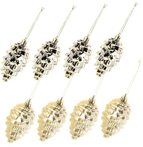 TOPBATHY 8stücke Kunststoff Tannenzapfen Weihnachtsbaumkugeln Ornament Goldener Glänzender für Christbaum Dekoration Weihnachtsdeko Tannenzapfen Anhänger Hängen